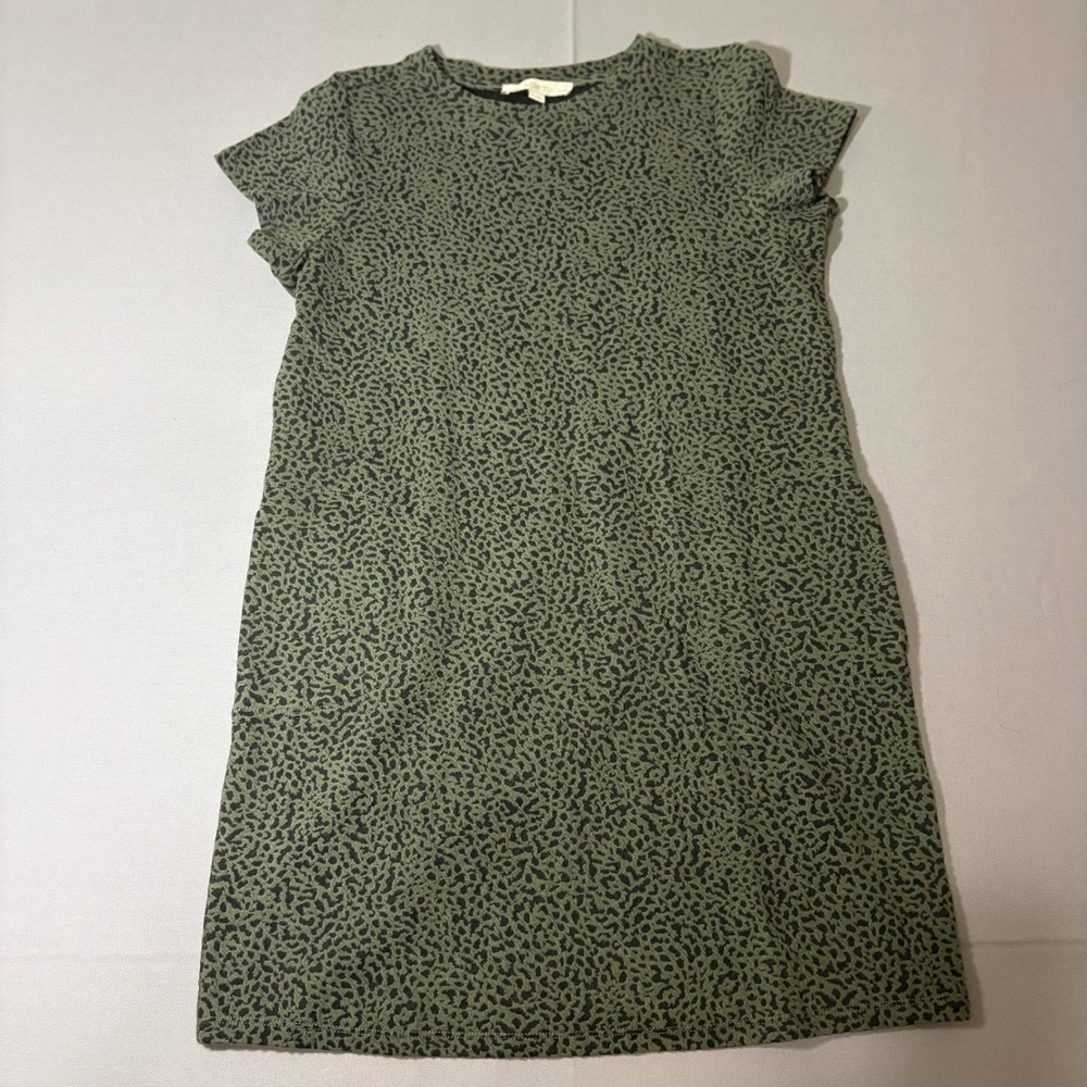 LOFT Petites Shift Dress Womens MP Medium Petite Olive Green Animal Print
